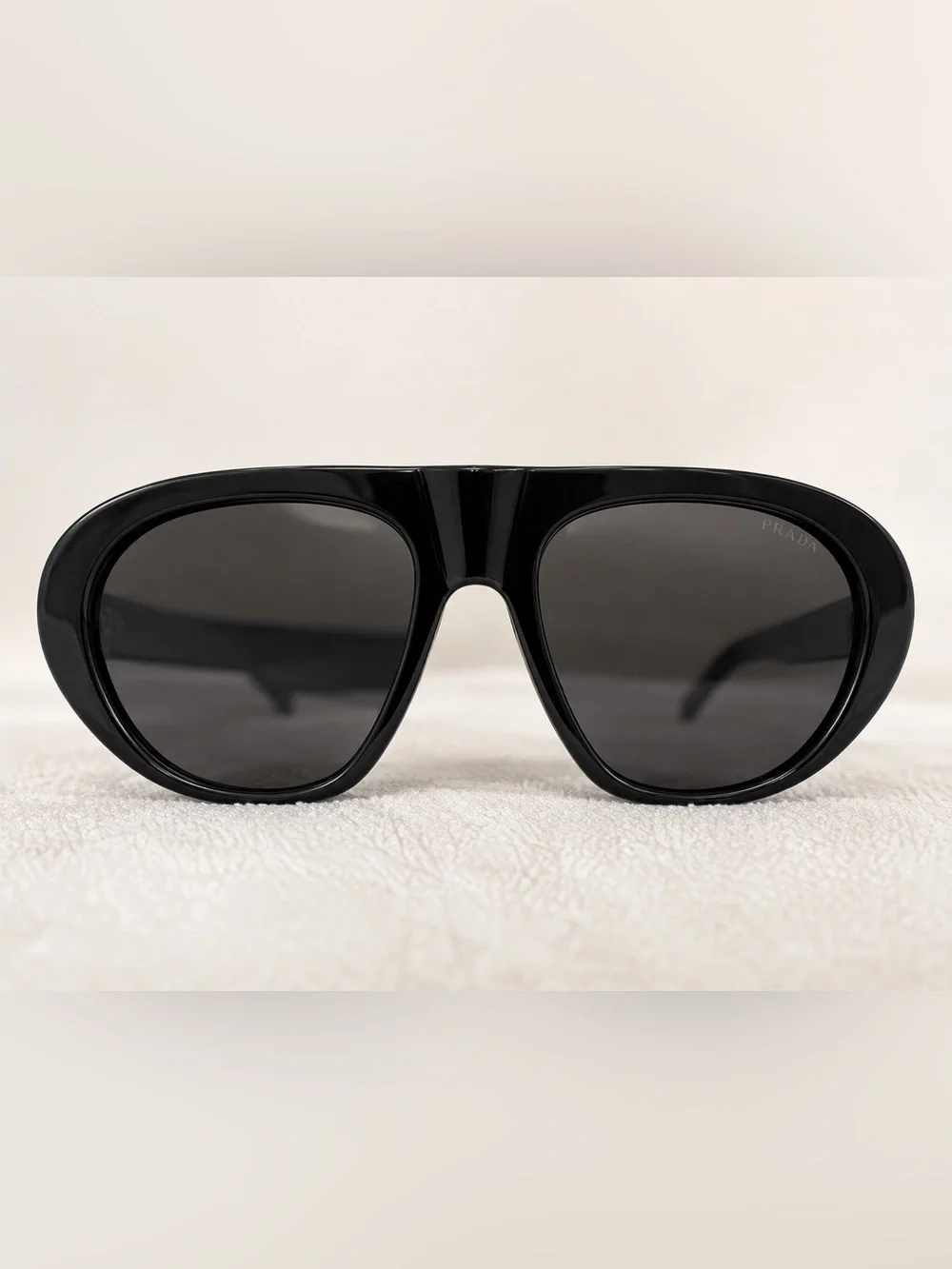 Prada Black Oversized Square Sunglasses with Logo Temples